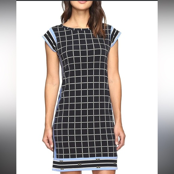 Michael Kors Chic Black and Blue Grid Dress - Picture 1 of 13